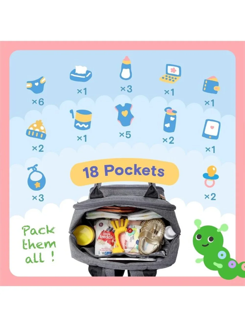 Large Capacity Waterproof Baby Diaper Bag Backpack | 4-in-1 Travel Kit